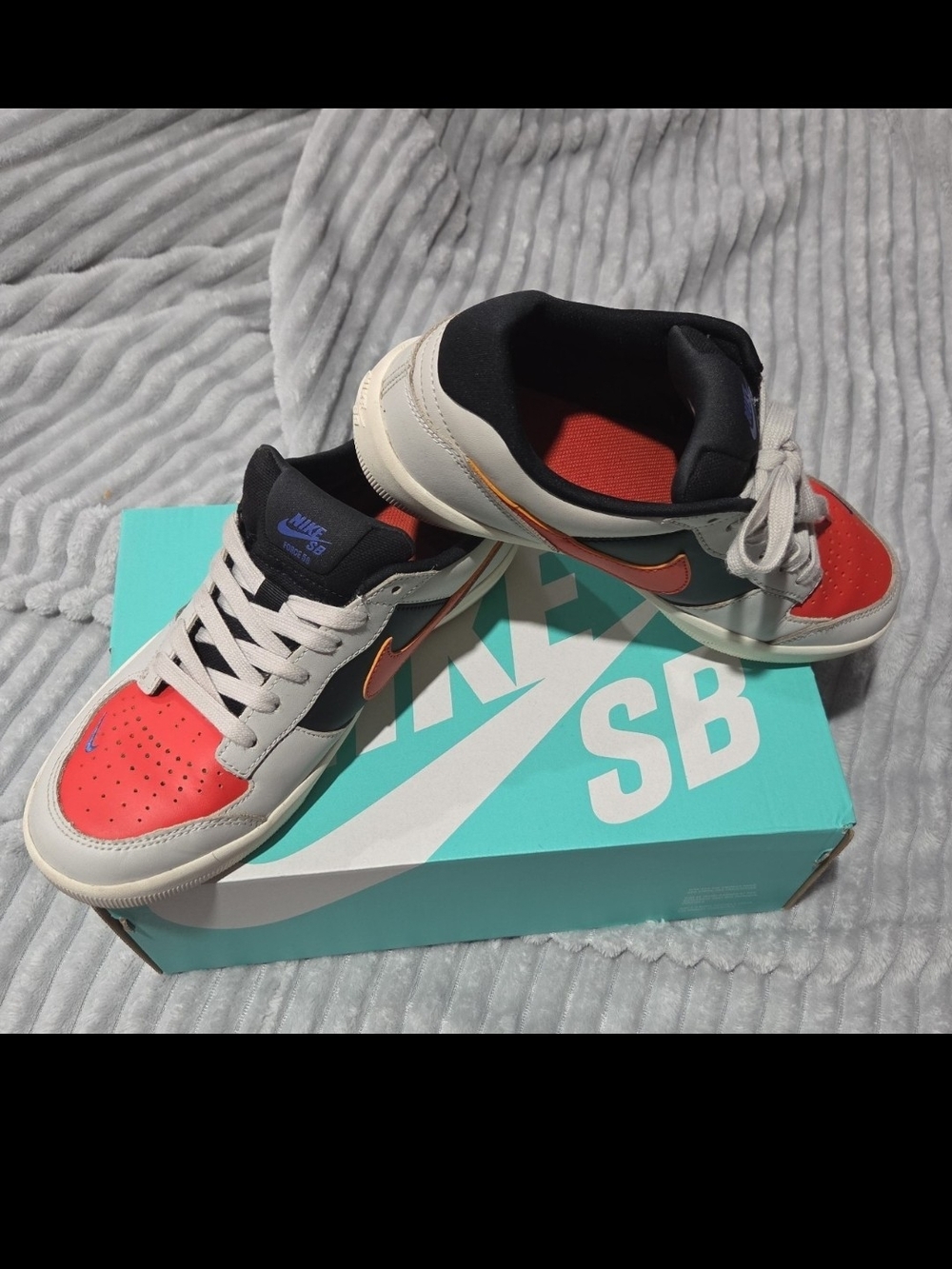 Nike SB Low-Top Sneakers in Red, Black & Cream with Orange Swoosh